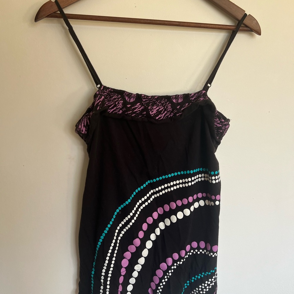 Y2K Roxy Black Camisole with Purple and Teal Accents